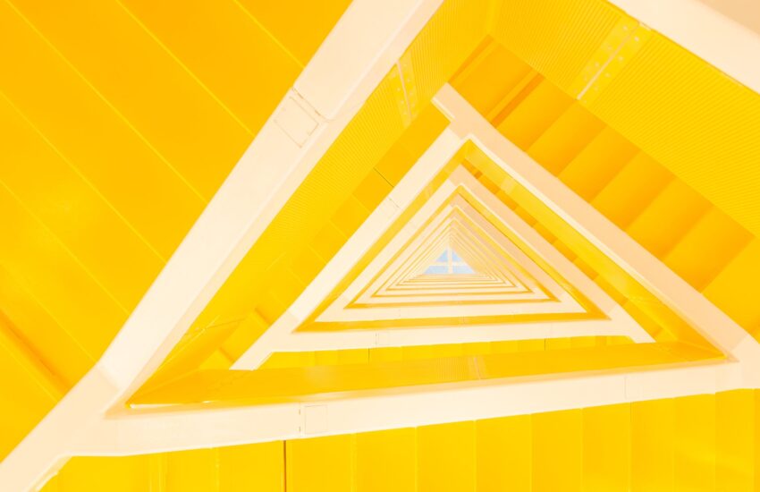 yellow geometric staircase in contemporary apartment