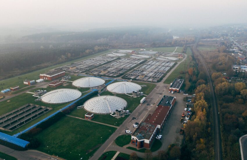 aerial view of wastewater treatment plant