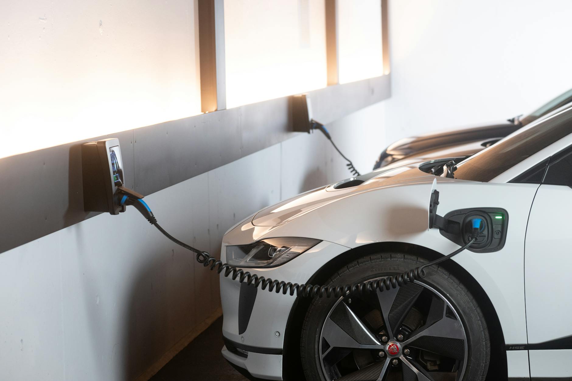 electric car charging in modern indoor facility